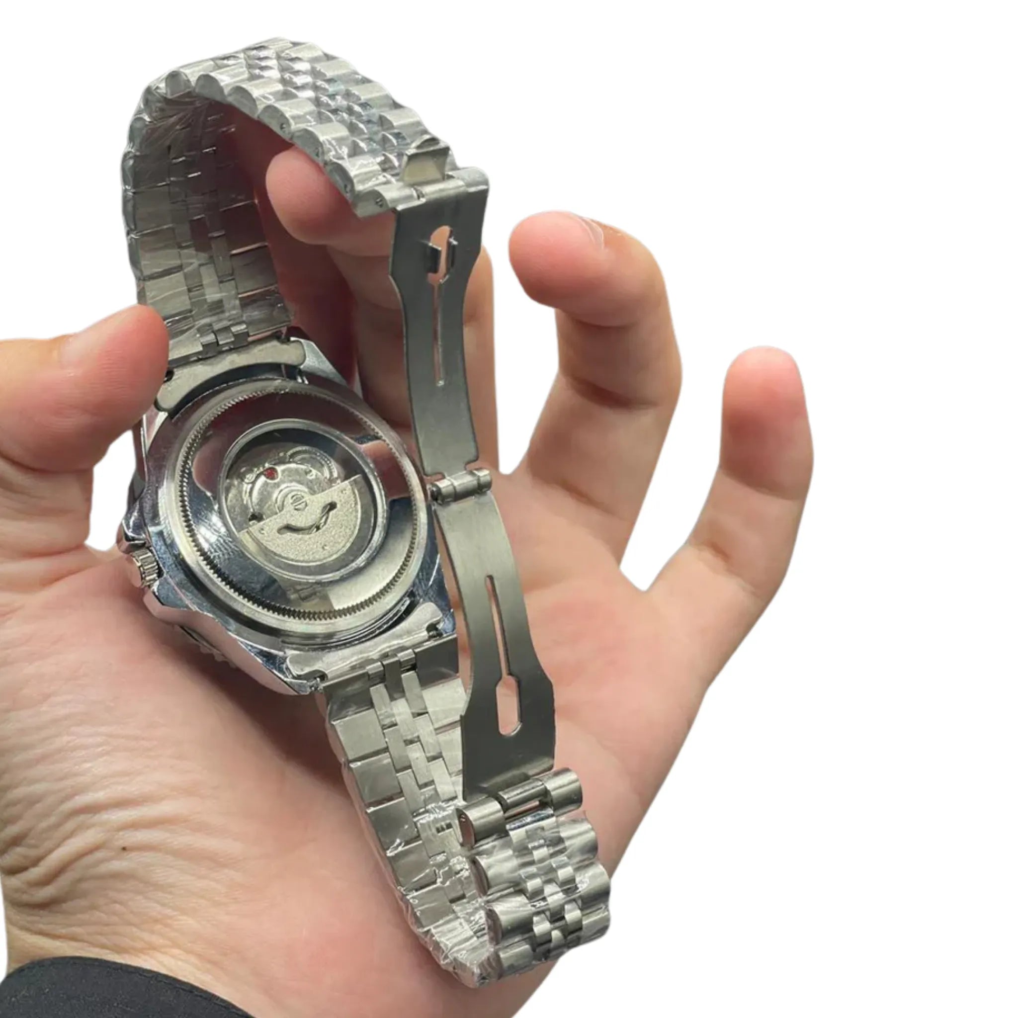 RLX Silver Chain With Black Dial Semi Automatic Bat Girl Style Watch