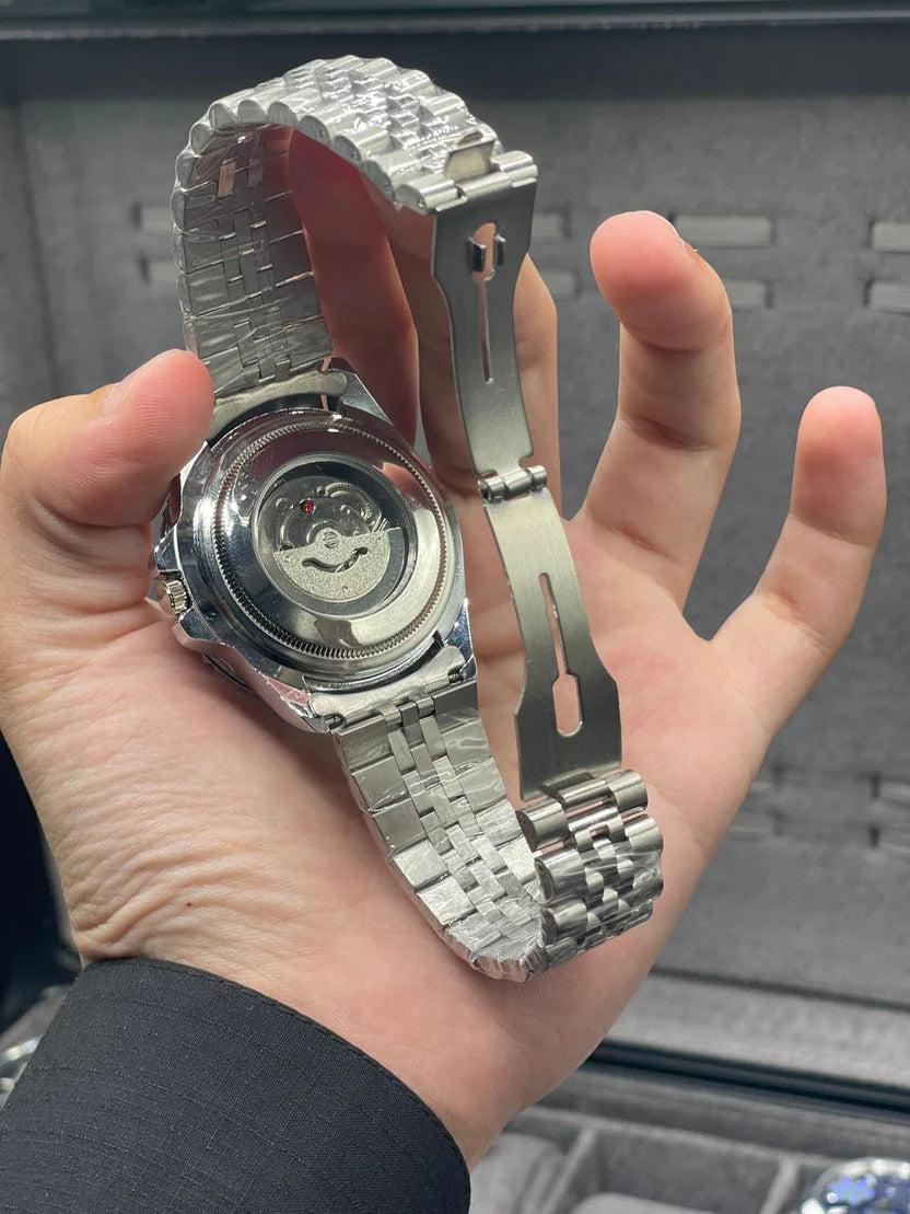 RLX Silver Chain With Black Dial Semi Automatic Bruce Wayne Style Watch
