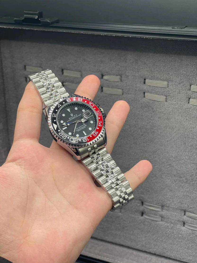 RLX Silver Chain With Black Dial Semi Automatic Coke Style Watch