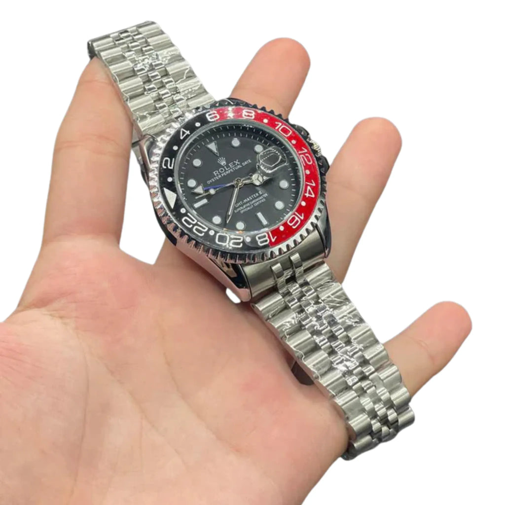 RLX Silver Chain With Black Dial Semi Automatic Coke Style Watch