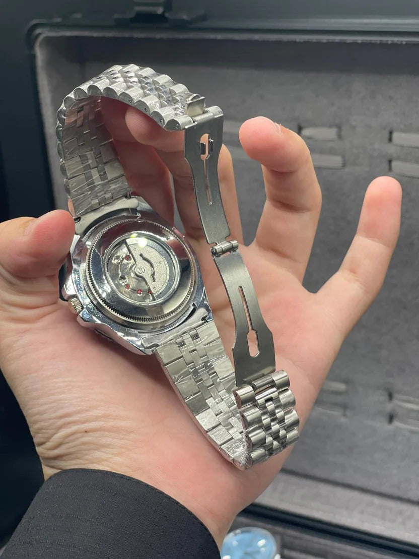 RLX Silver Chain With Black Dial Semi Automatic Coke Style Watch