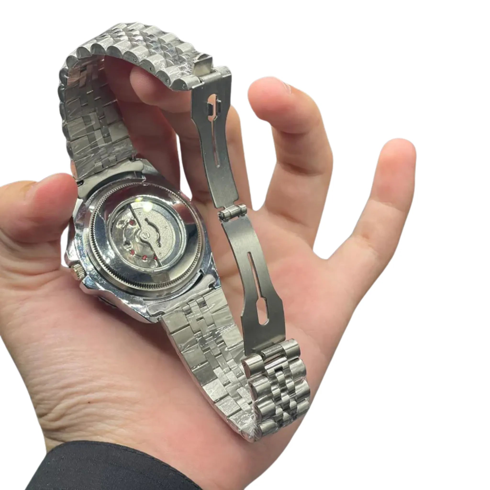RLX Silver Chain With Black Dial Semi Automatic Coke Style Watch