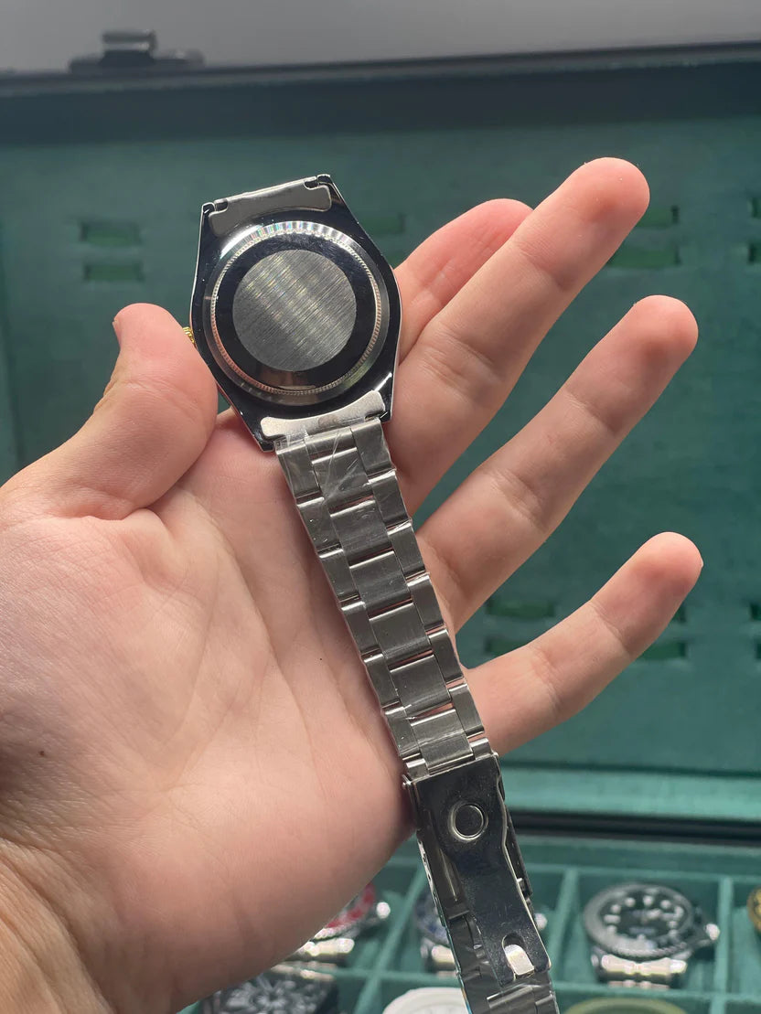 RLX Silver Oyster Chain With Black Round Dial Watch