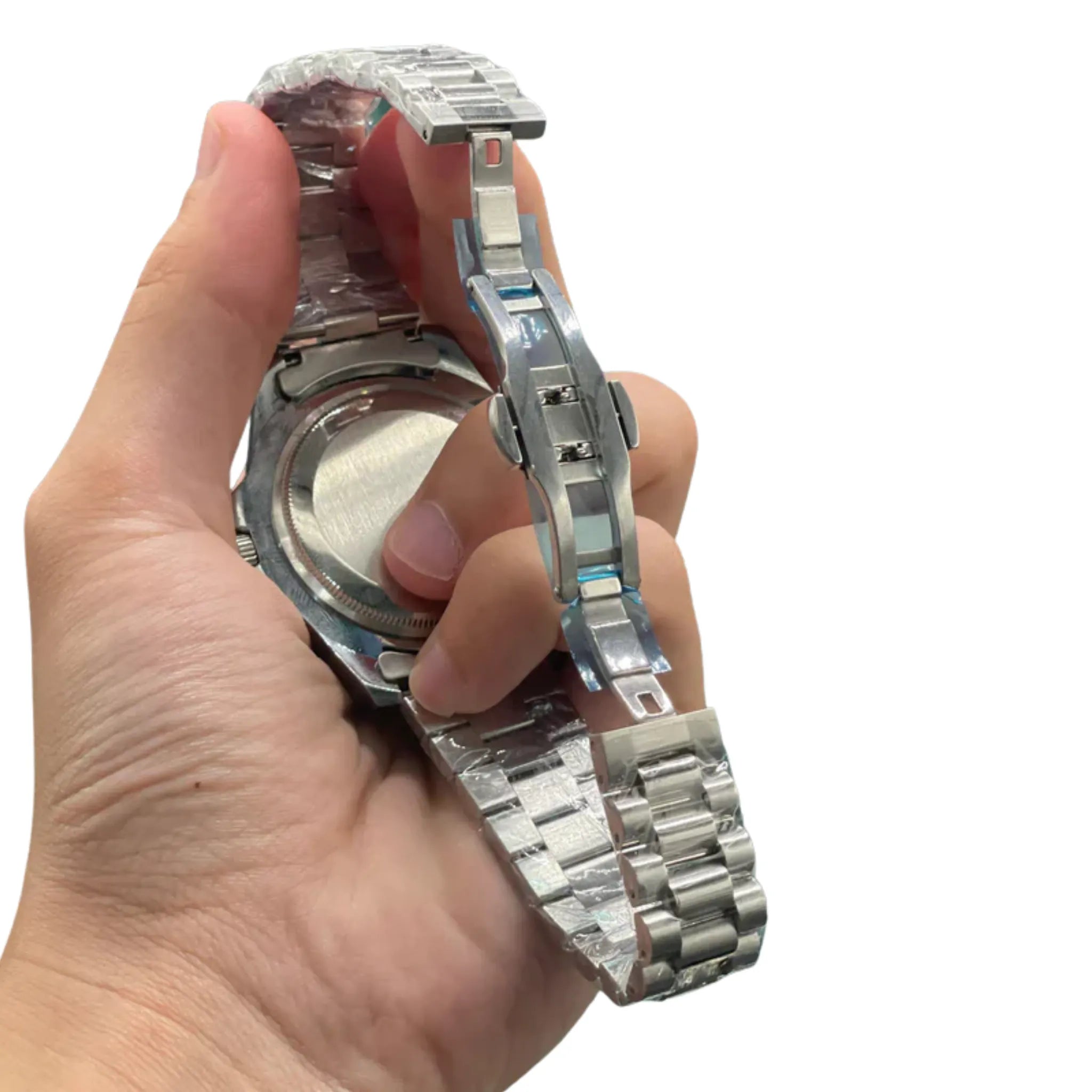 RLX Stainless Steel Dive Style Watch with Blue Dial, Rotating Bezel, and Oyster Bracelet