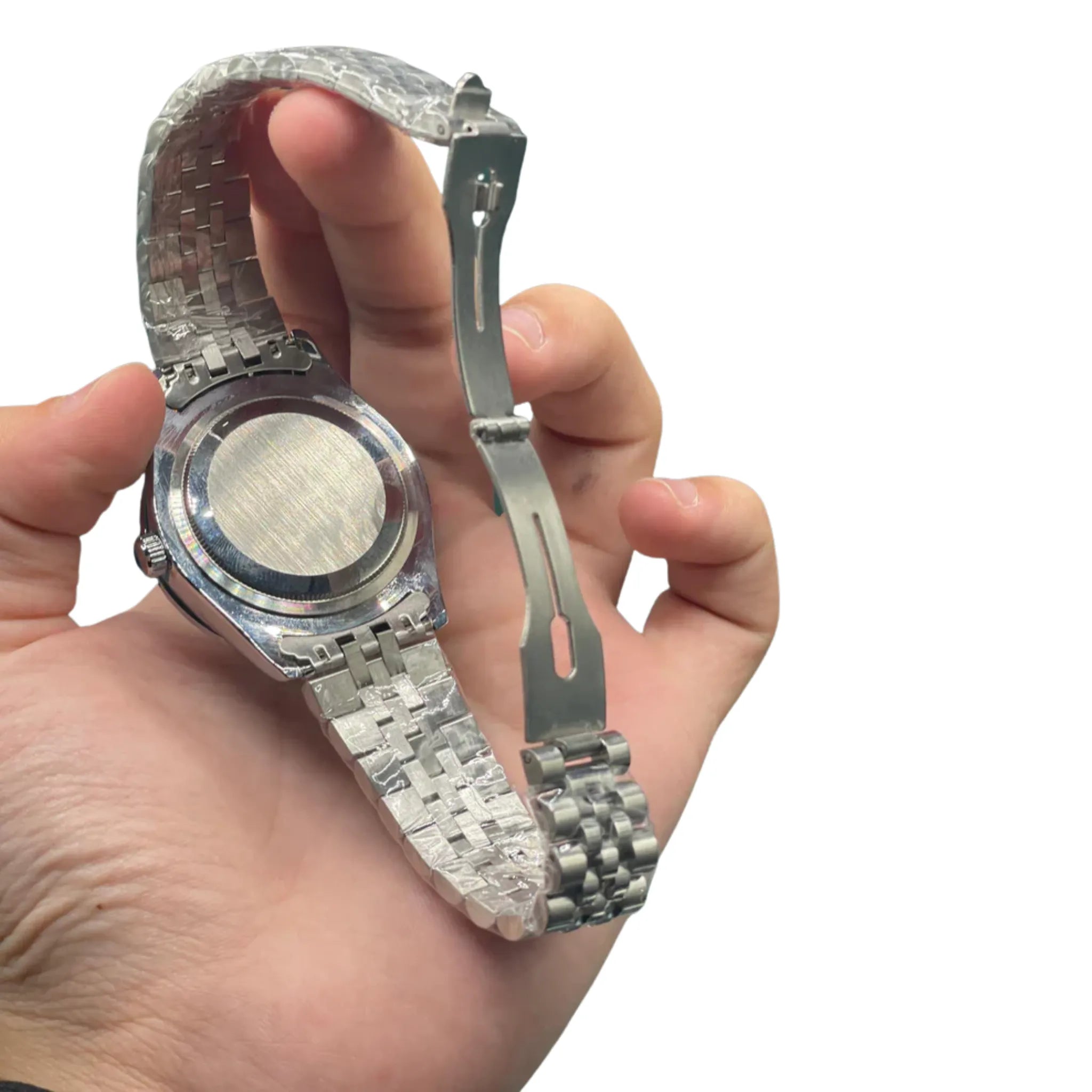 RLX Stainless Steel Dress Watch with Silver Diamond Dial, Smooth Bezel, and Jubilee Bracelet