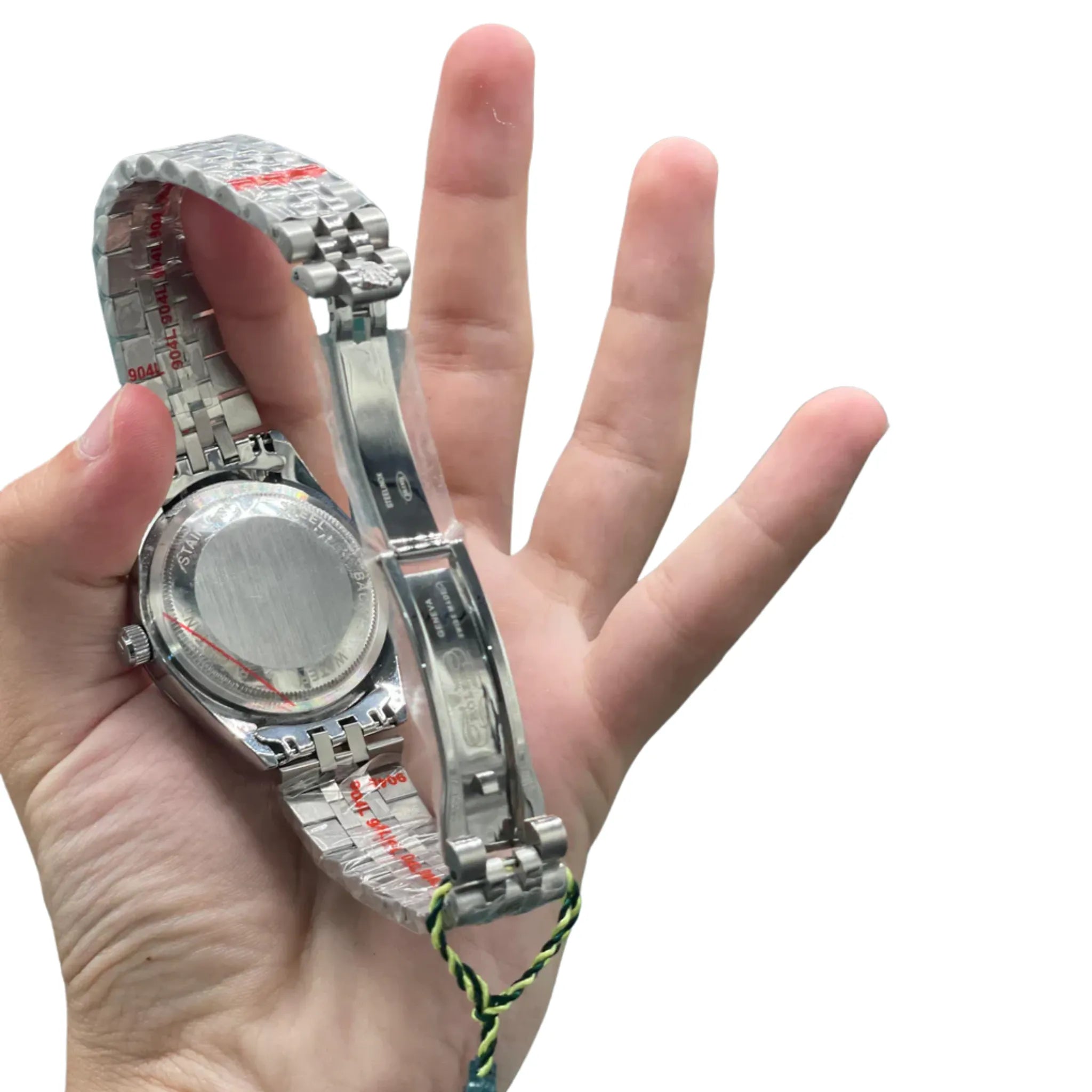 RLX Stainless Steel Luxury Dress Watch with Olive Green Diamond Dial, Fluted Bezel, and Jubilee Bracelet