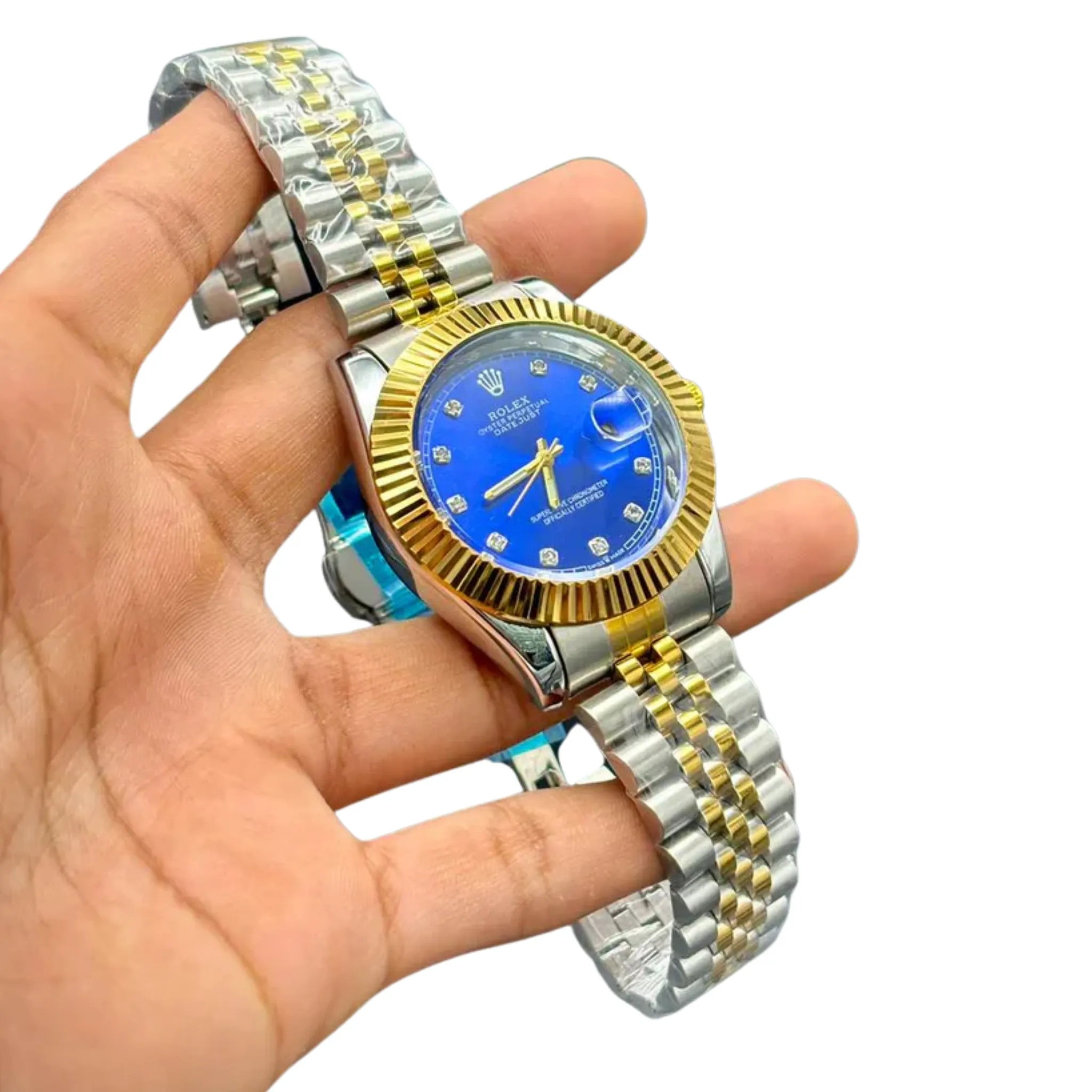 RLX Two-Tone Luxury Dress Watch | Royal Blue Dial | Diamond Markers | Jubilee Bracelet