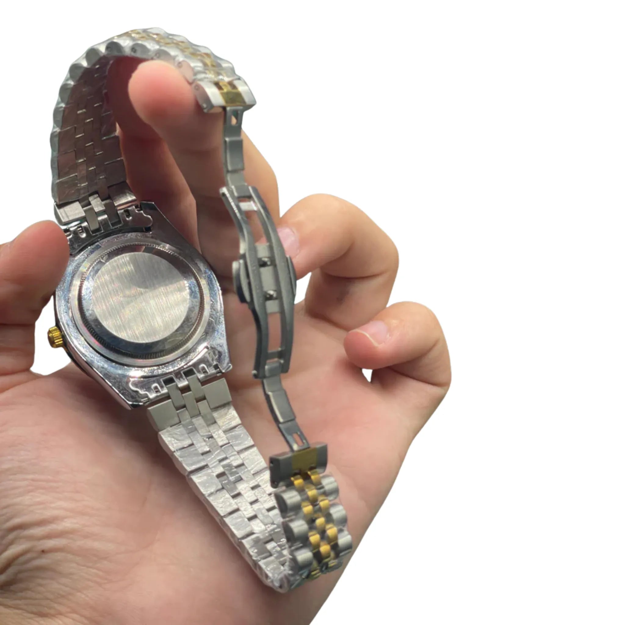 RLX Two-Tone Luxury Dress Watch with Champagne Gold Diamond Dial, Fluted Gold Bezel, and Jubilee Bracelet
