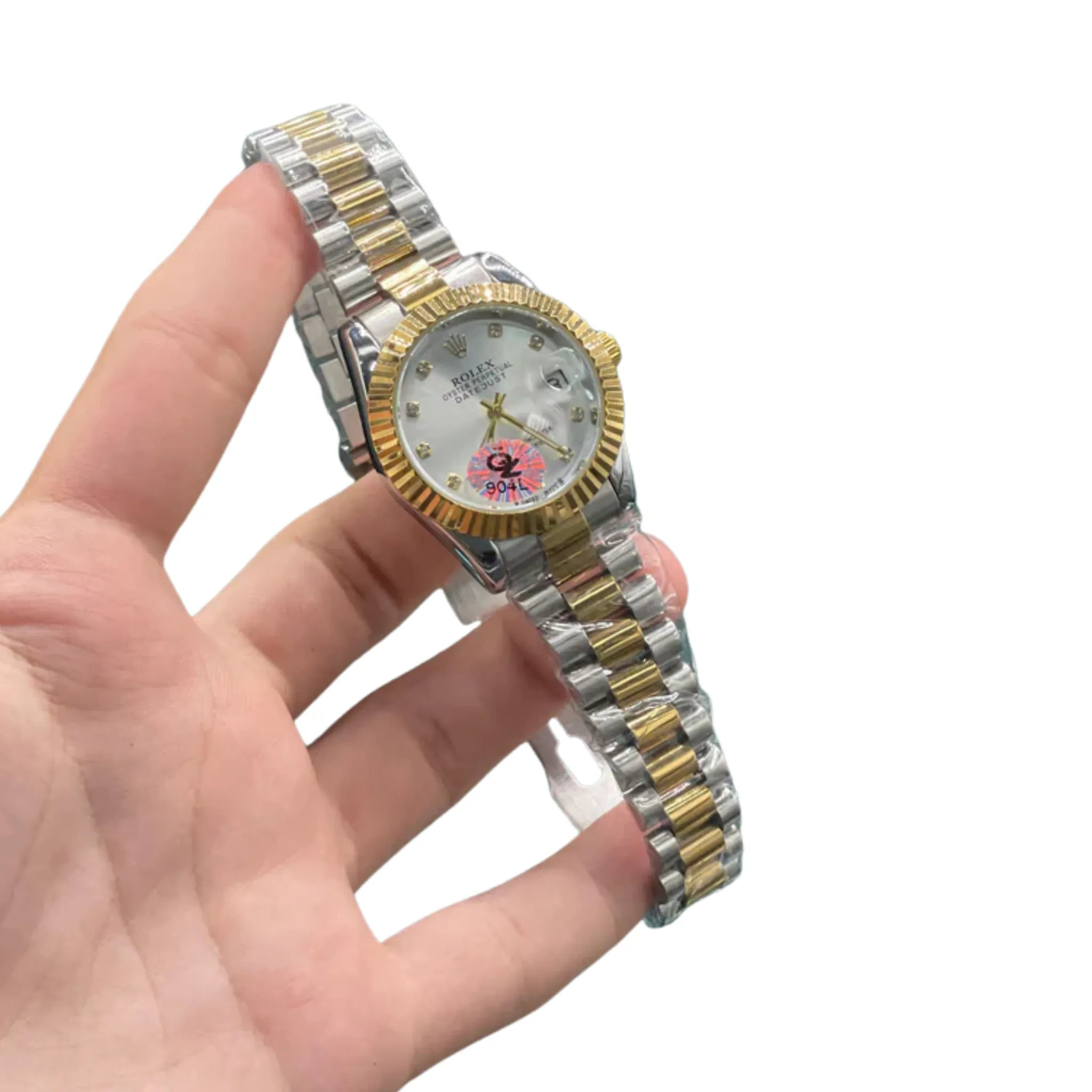 RLX Two Tone Gold And Silver Chain With Clean White Dial Ladies Watch