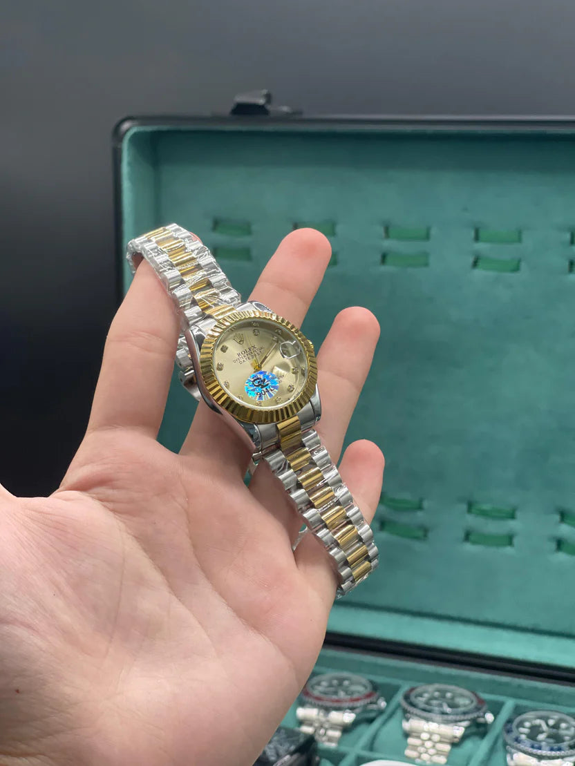 RLX Two Tone Gold And Silver Chain With Radiant Golden Dial Ladies Watch
