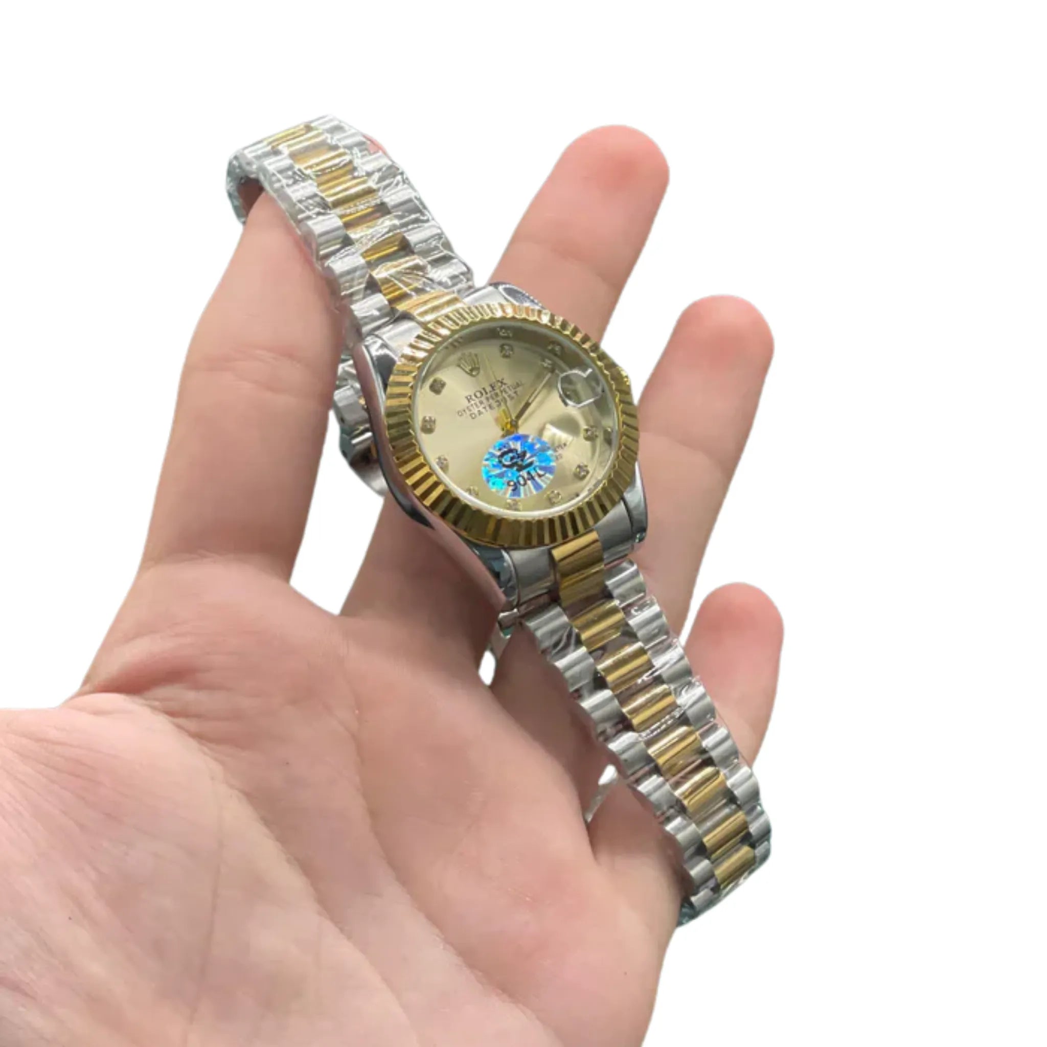 RLX Two Tone Gold And Silver Chain With Radiant Golden Dial Ladies Watch