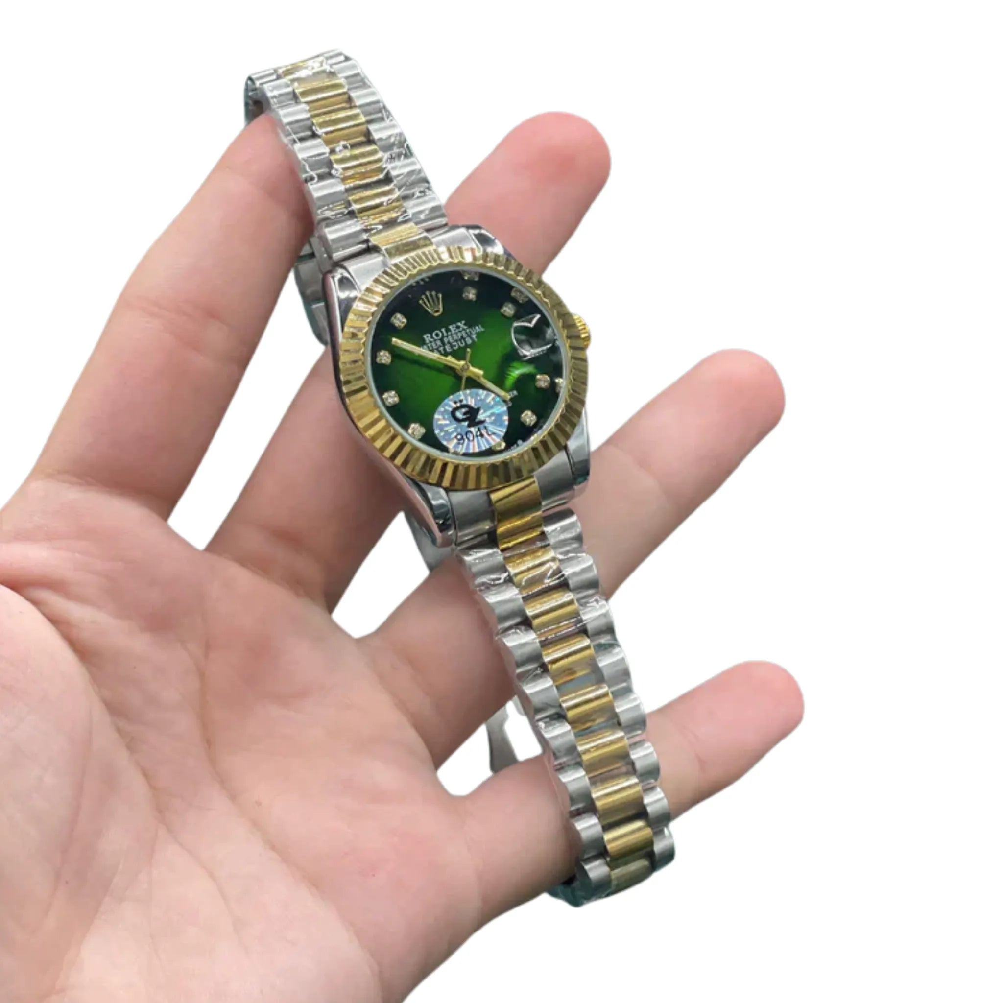 RLX Two Tone Gold And Silver Chain With Rich Green Dial Ladies Watch