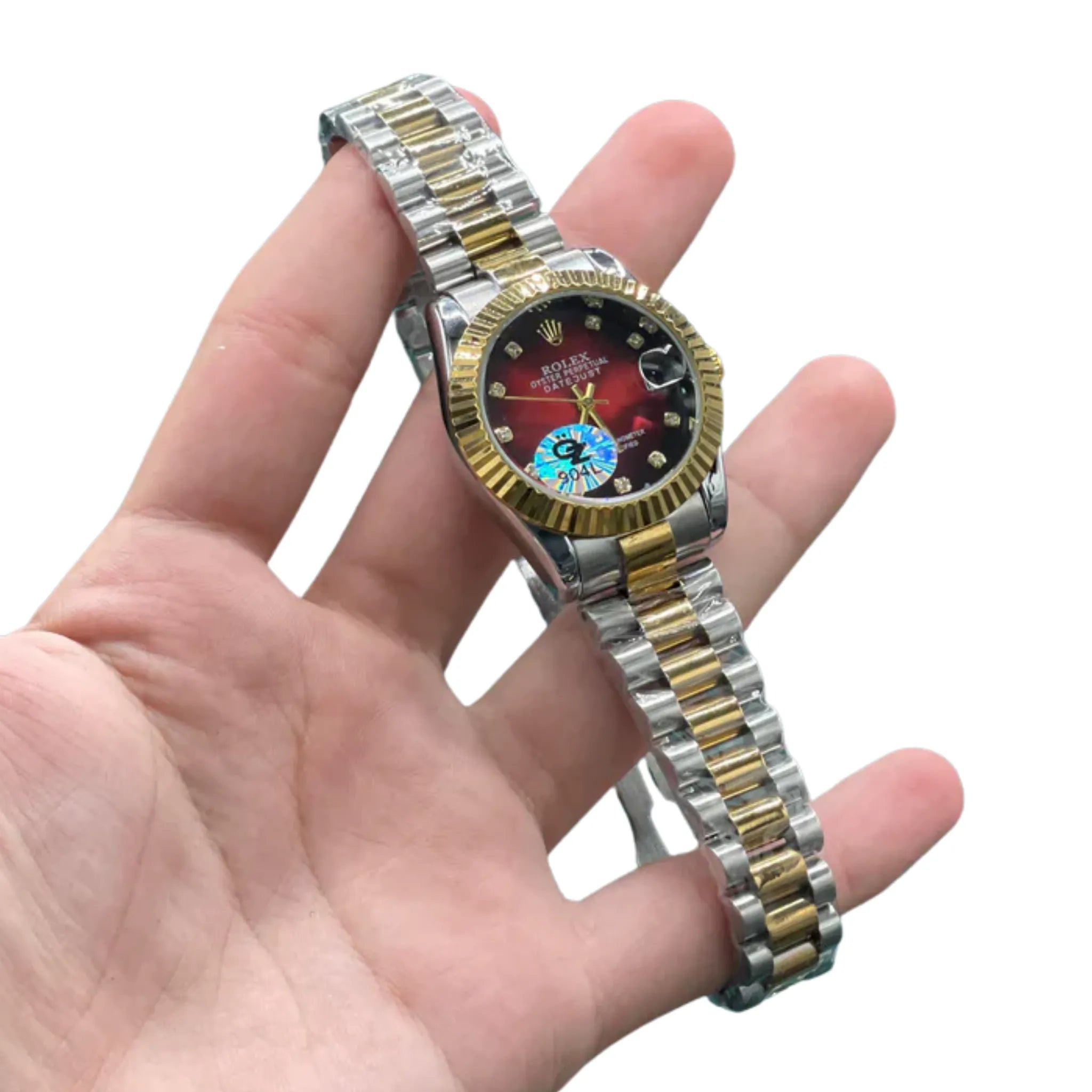 RLX Two Tone Gold And Silver Chain With Vibrant Red Dial Ladies Watch