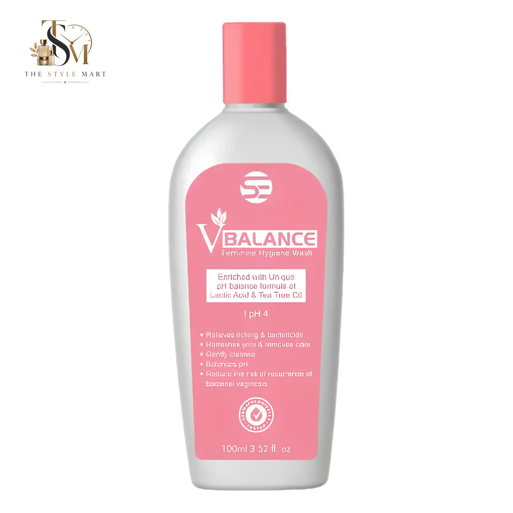 V Balance Hygiene Wash with Lactic Acid, Tea Tree Oil, and Vitamins B3 and B5 for daily intimate hygiene and pH balance