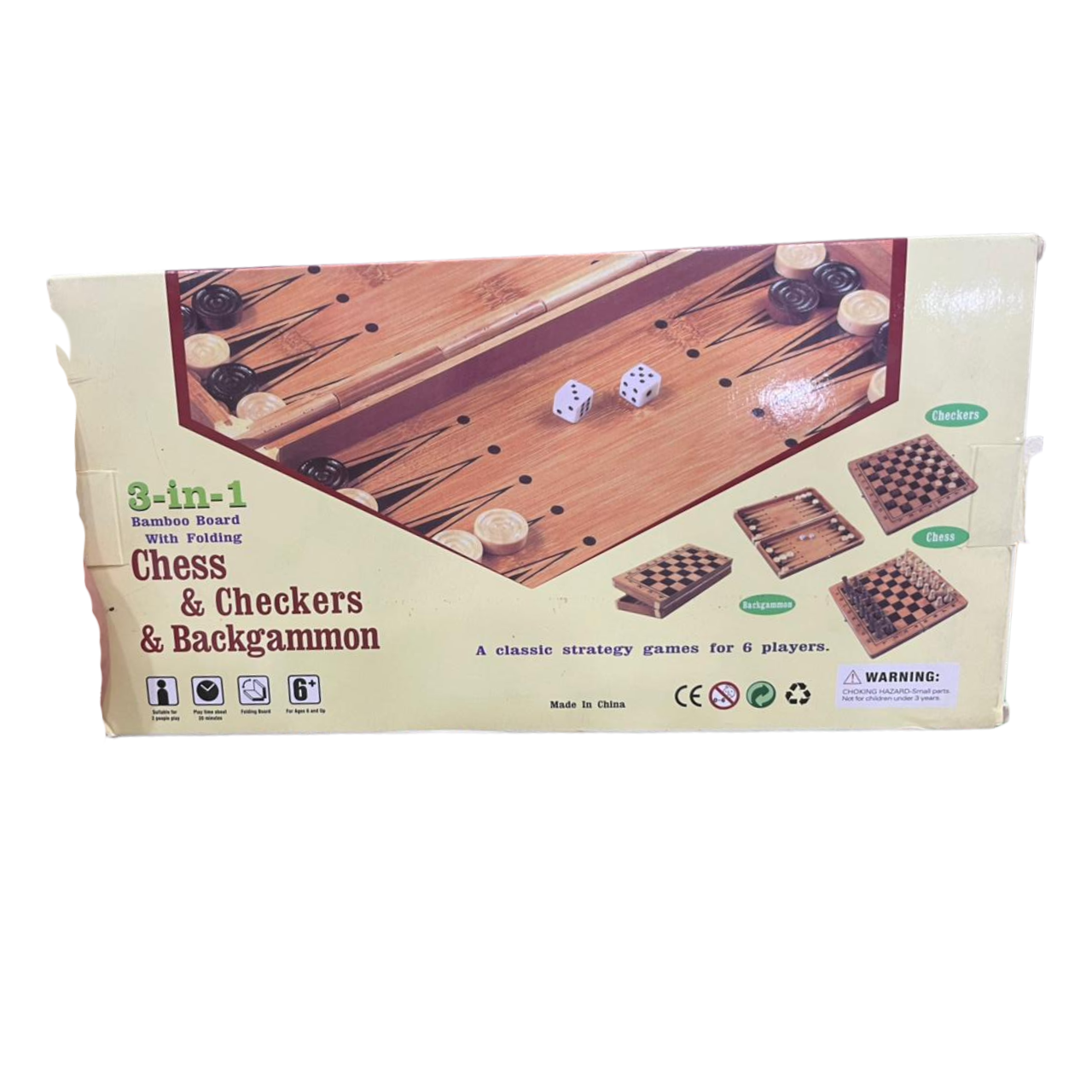 Wooden Folding Board Game Set – Chess, Checkers & Backgammon for Kids & Adults