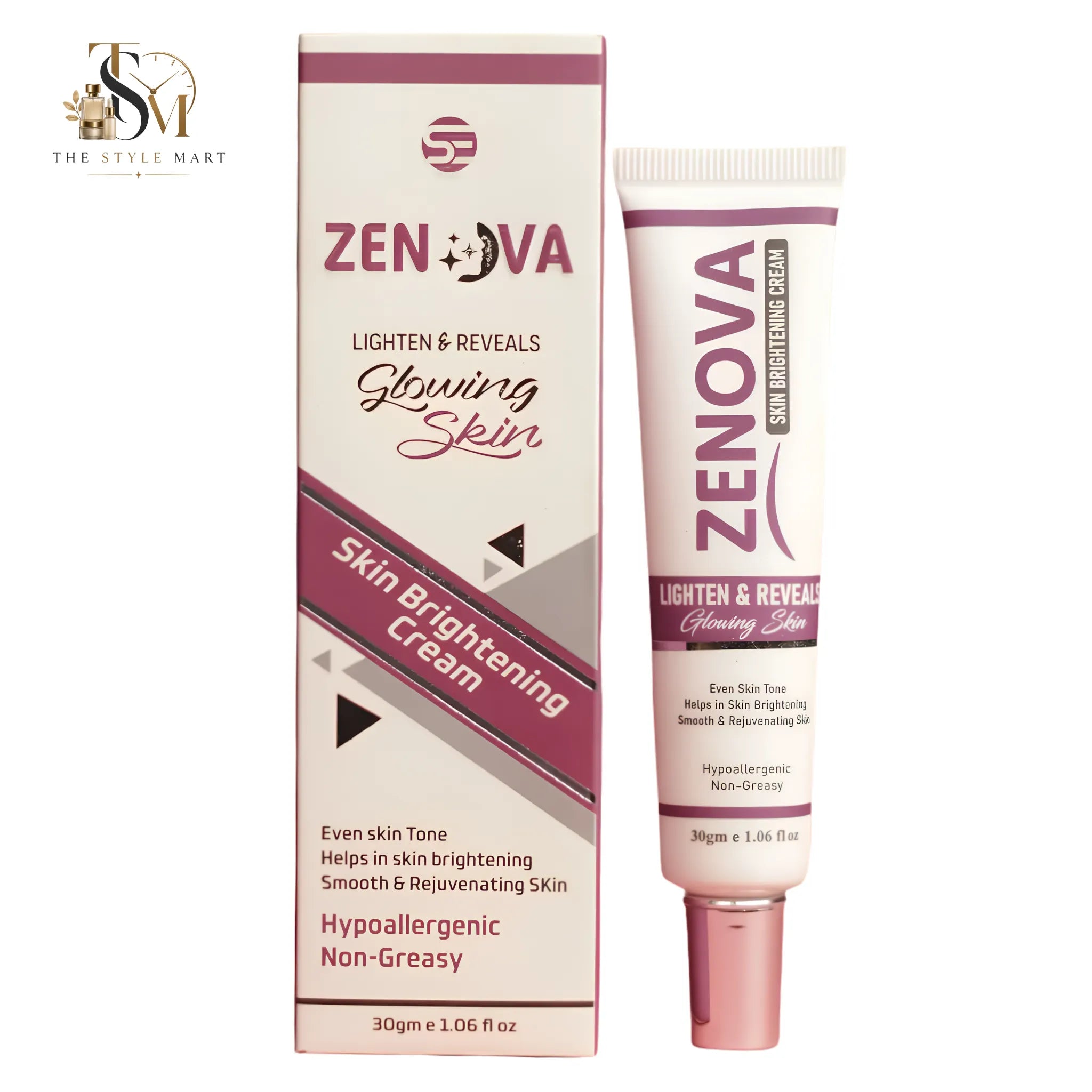 Zenova Skin Brightening Cream with Vitamin C, Niacinamide, Kojic Acid, Alpha Arbutin, Glutathione, and Hyaluronic Acid